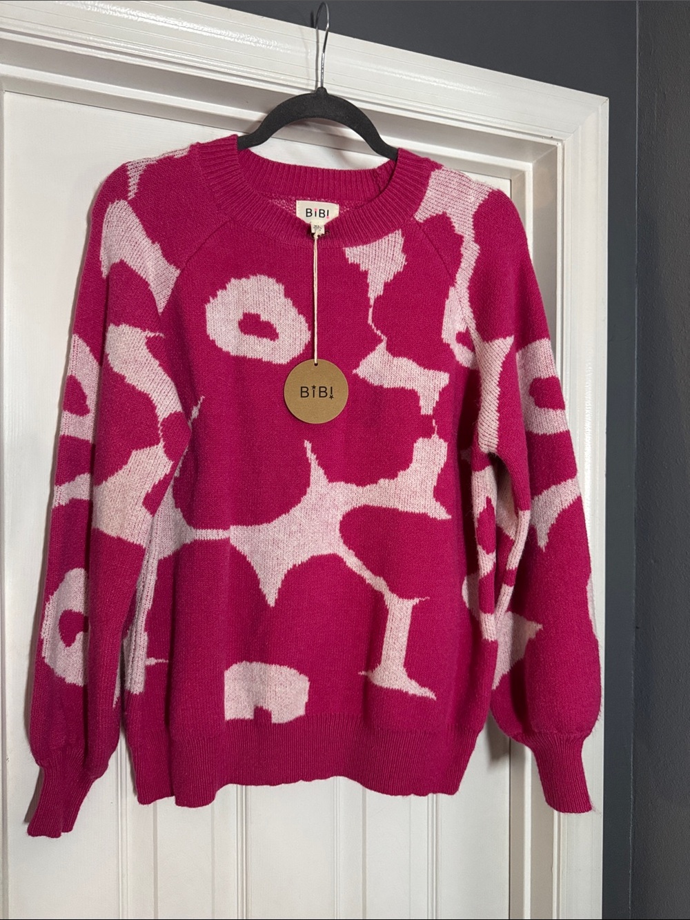 BiBi Pink Patterned Sweater - Women's Crewneck NWT